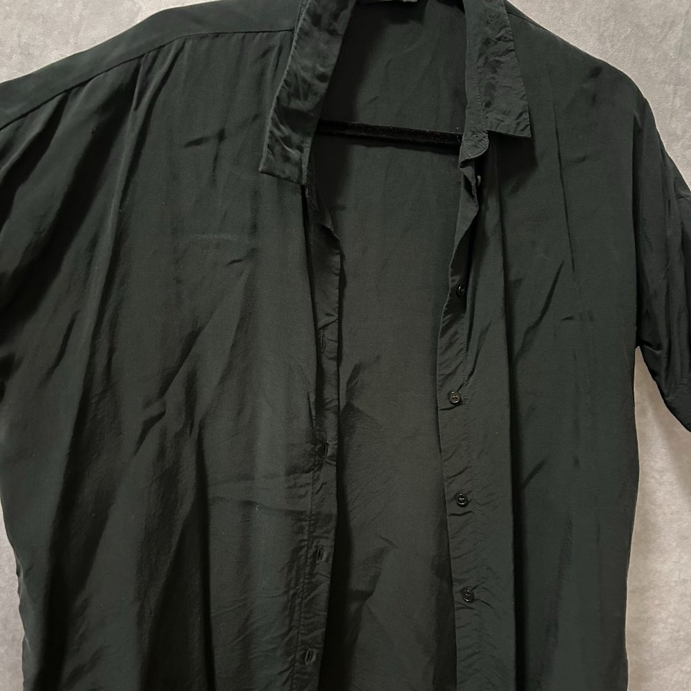 Boxy Black Short Sleeve Button Up